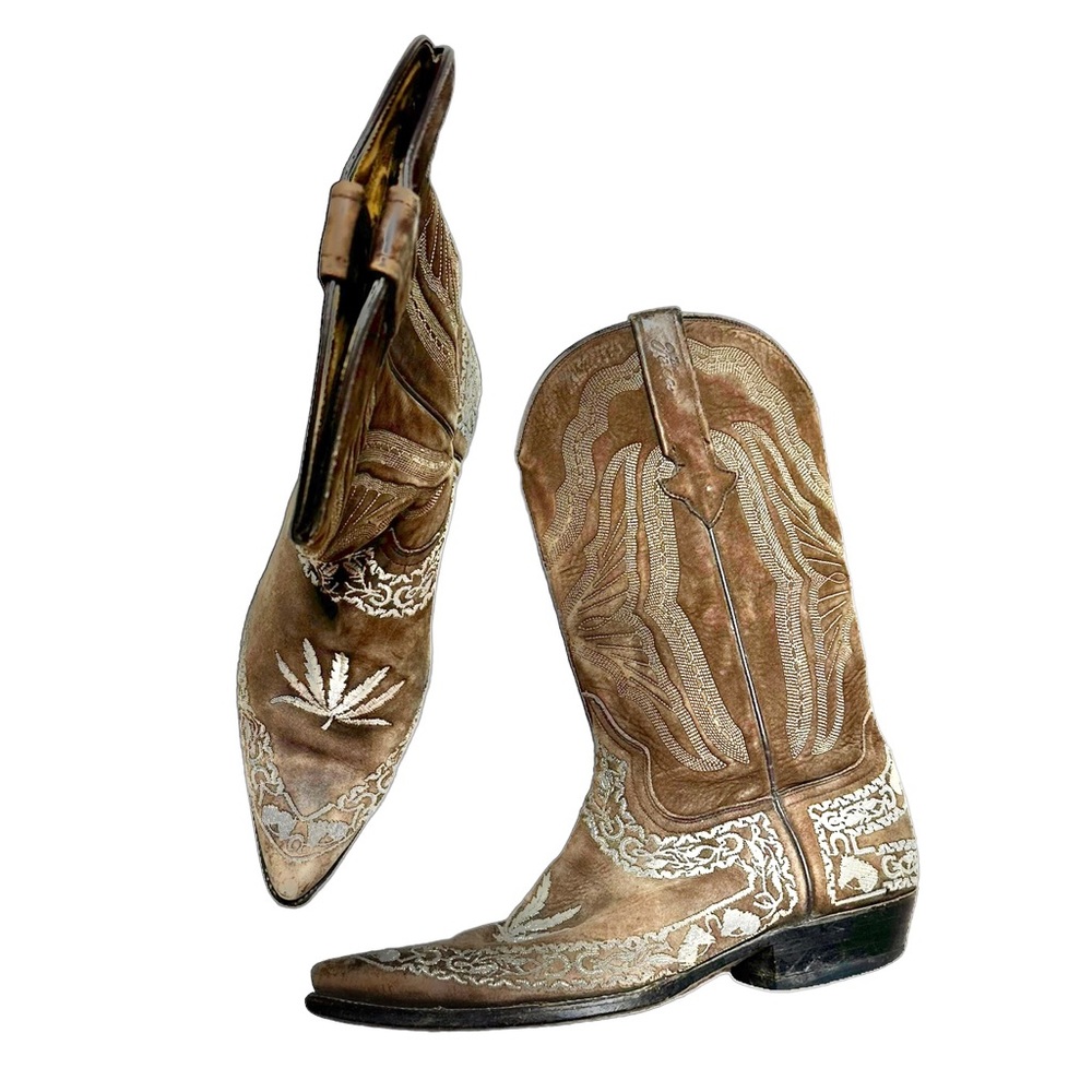 Botas Jaca Cowboy Western Boots Size 9 Mexico 28EE Embroidered 420Leaf Leather